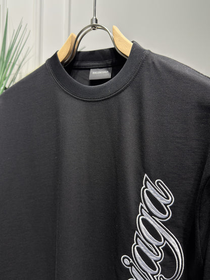 Embroidered Logo Black Relaxed fit Tshirt For Men