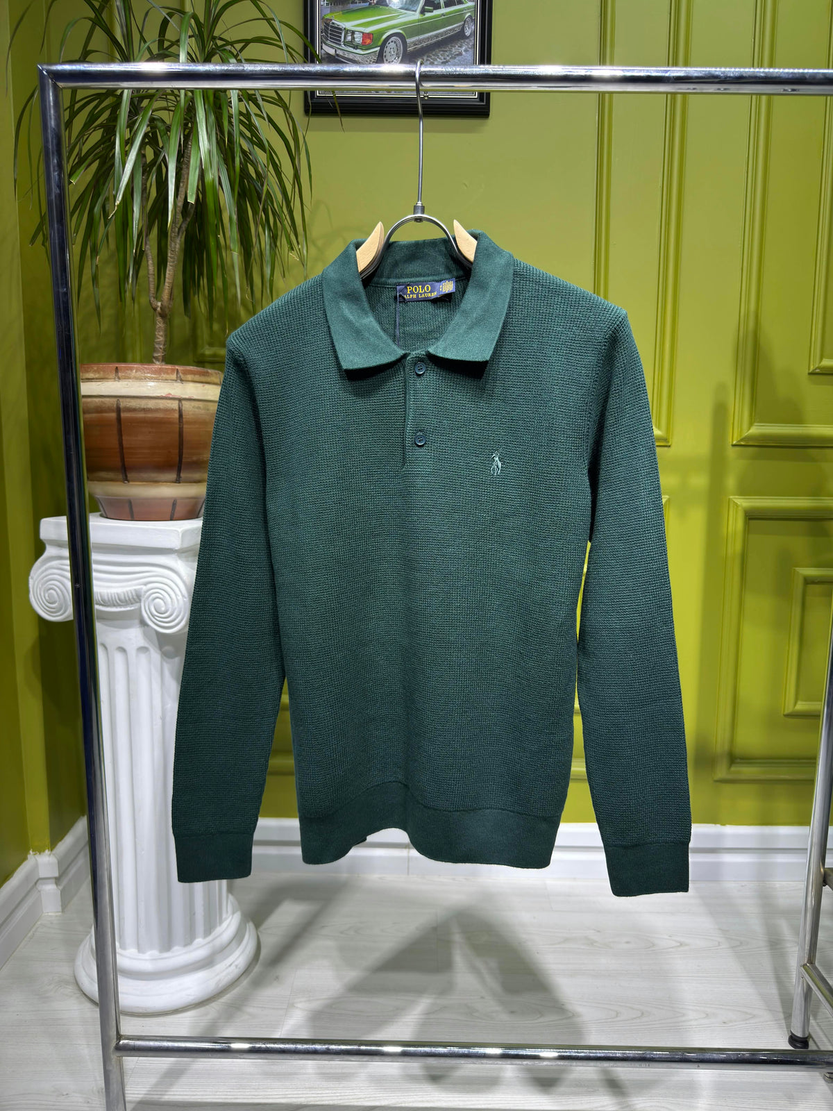 Ralph Lauren Dark Green Knitted Polo For Men