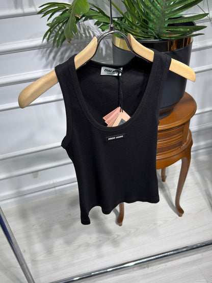 Logo-patch Black Tank Top For Women