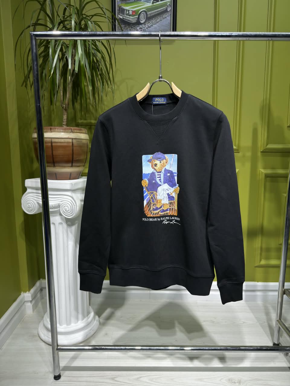 Polo Bear Logo Printed Black Sweatshirt For Men