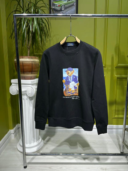 Polo Bear Logo Printed Black Sweatshirt For Men