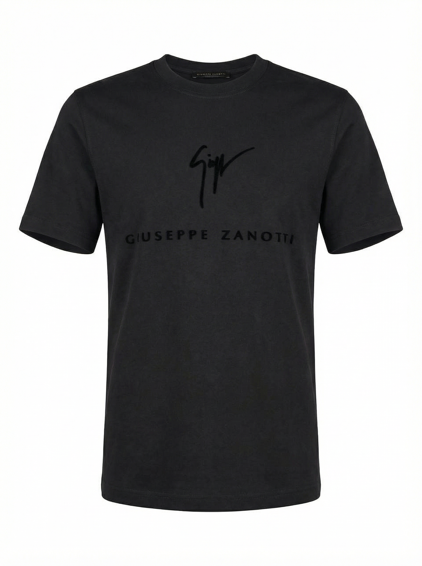 Zanotti Flocked Logo Black Tshirt For Men