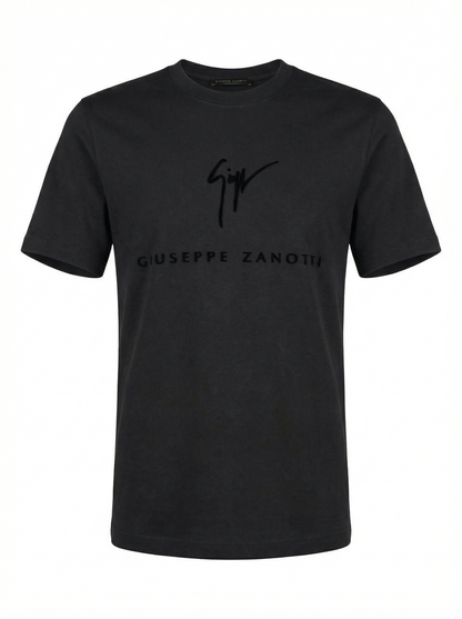 Zanotti Flocked Logo Black Tshirt For Men