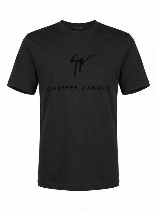 Zanotti Flocked Logo Black Tshirt For Men