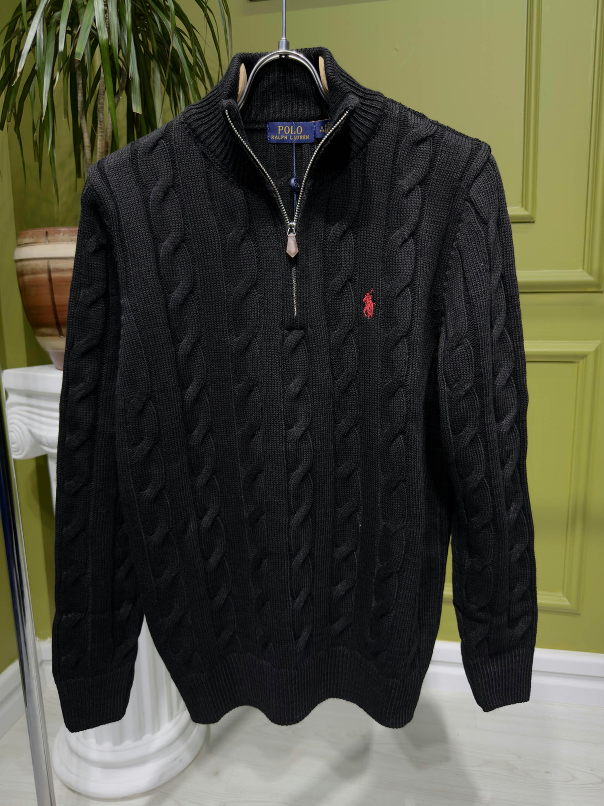 Polo Ralph Lauren Black Cable-Knit Quarter-Zip For Men