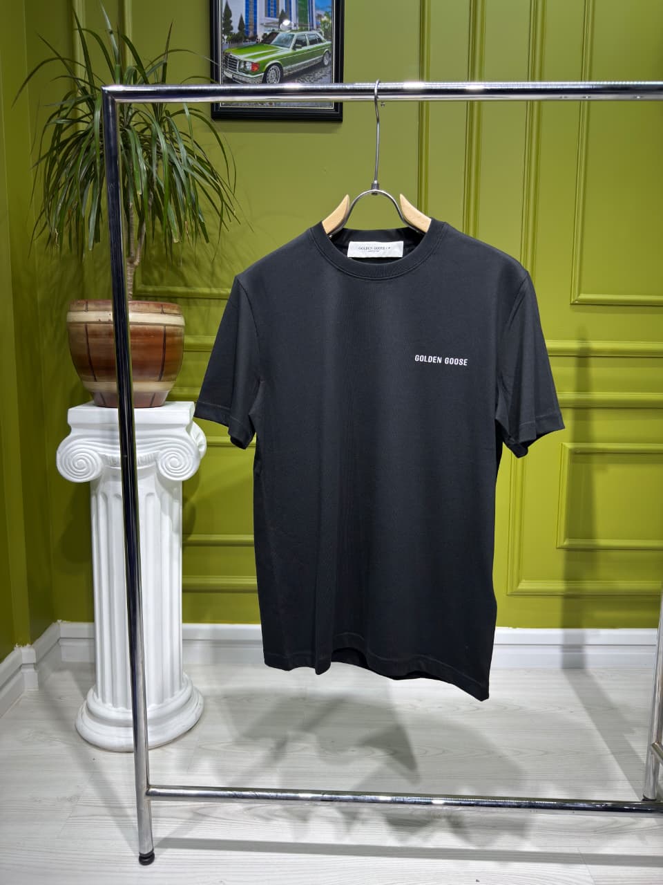 Golden Goose Logo Printed Black Tshirt For Men