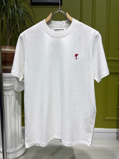 Ami Paris Embroidered Logo White Tshirt For Men