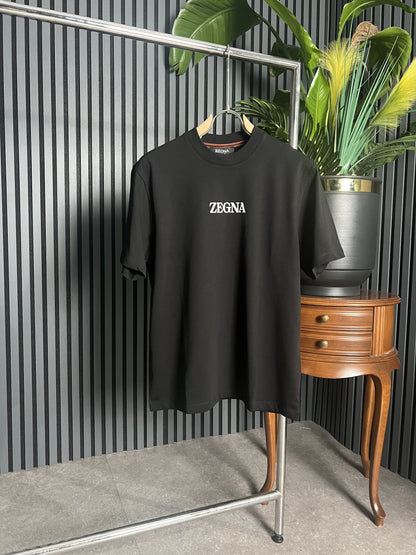 ZEGNA Puff Logo Black Tshirt For Men