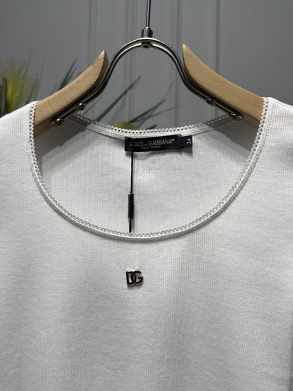 DG Metal Logo White Tshirt For Women