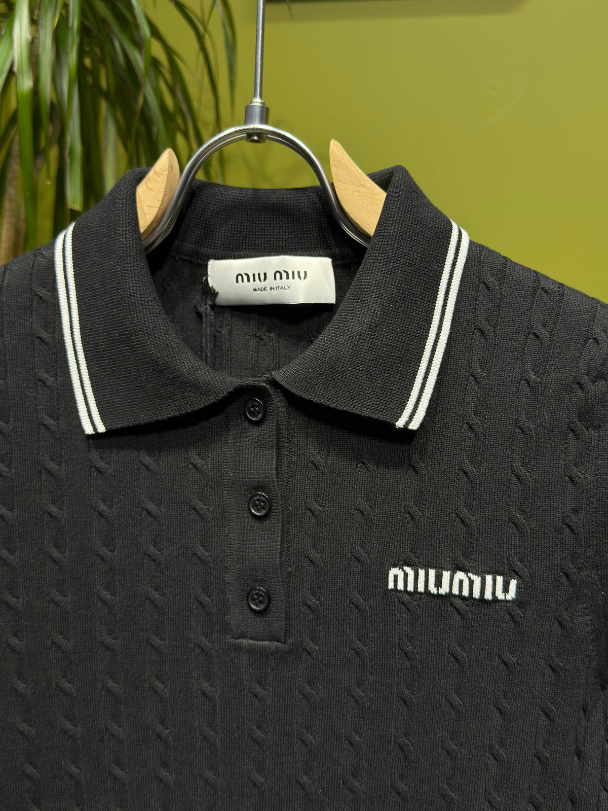 Black Cable-knit Long-sleeve Polo For Women