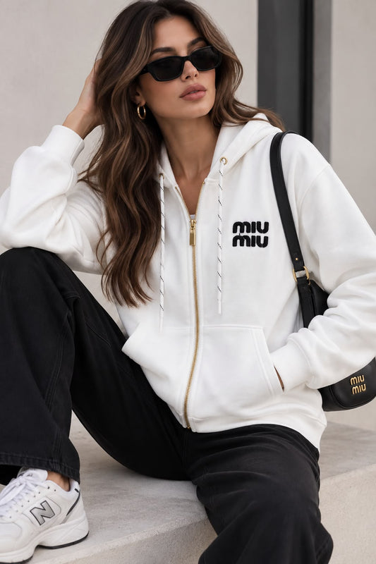 MIUMIU White Full-Zip Sweater For Women
