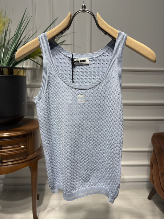 Miumiu Knitted Light Blue Tank Top For Women