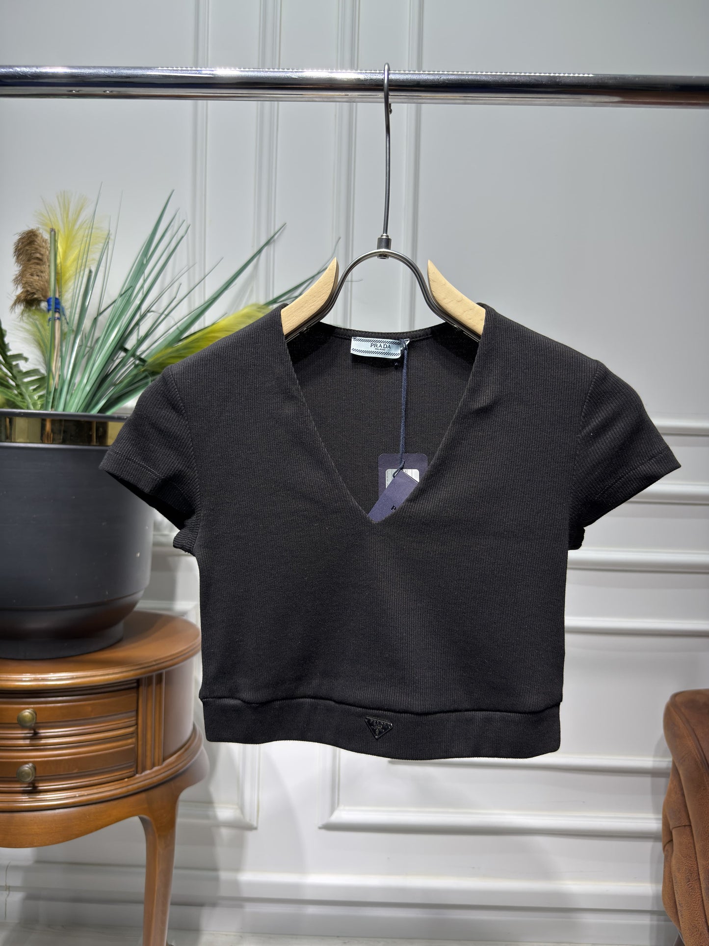 Prada Black Crop V-Neck For Women