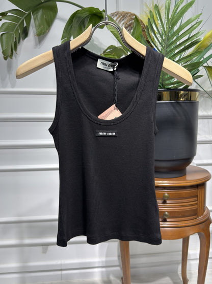 Logo-patch Black Tank Top For Women