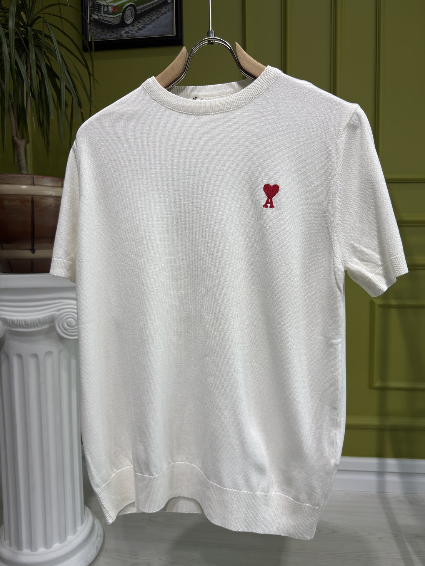 Ami Paris White Knitted Tshirt For Men
