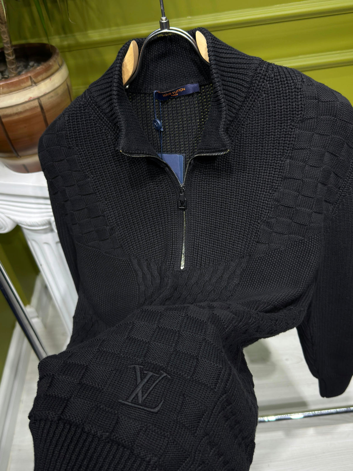 LV Half-Zip Knitted Signature Pullover in black For Men