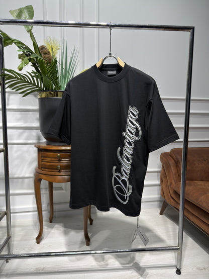 Embroidered Logo Black Relaxed fit Tshirt For Men