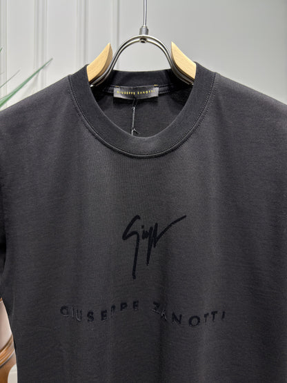 Zanotti Flocked Logo Black Tshirt For Men