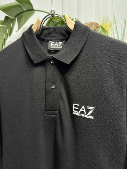 EA7 Rubber Logo Black Polo Tshirt For Men