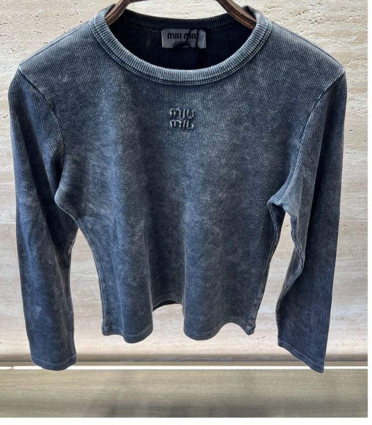 MIUMIU Long Sleeves Grey Top For Women