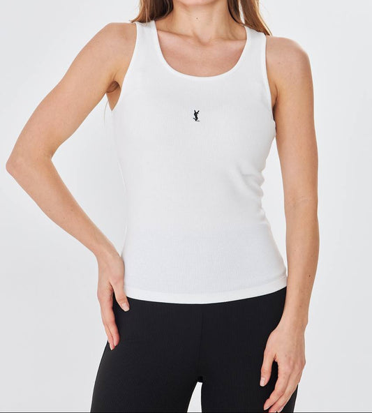 YSL Embroidered Logo White Cotton Tank Top For Women