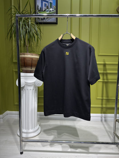 Yellow FF Embroidered Black Tshirt For Men