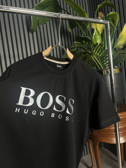 BOSS Silver Logo Black Tshirt For Men