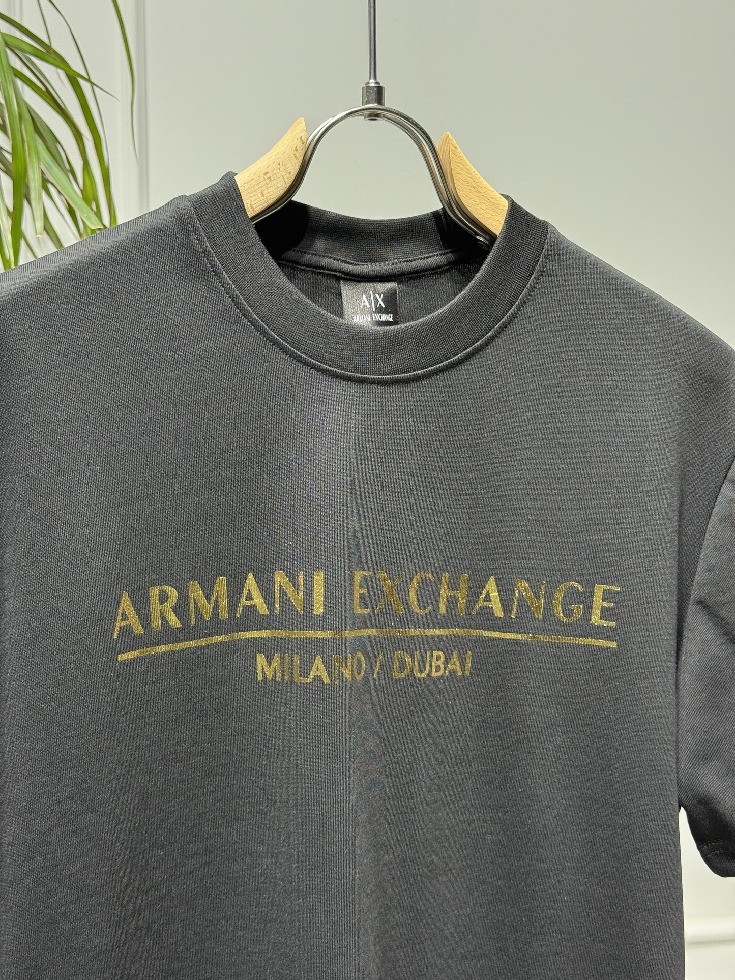AX Gold Logo Black Tshirt For Men