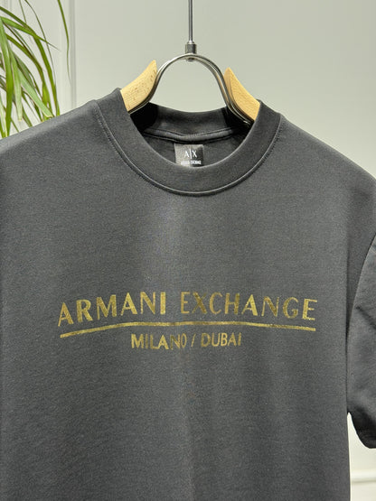 AX Gold Logo Black Tshirt For Men