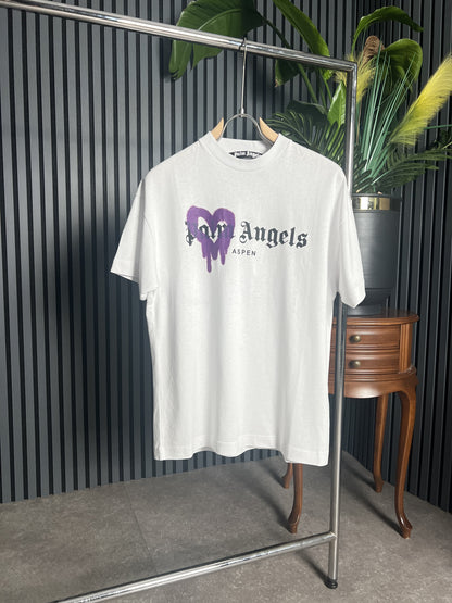 Palm Angels Aspen heart Sprayed White Tshirt For Men