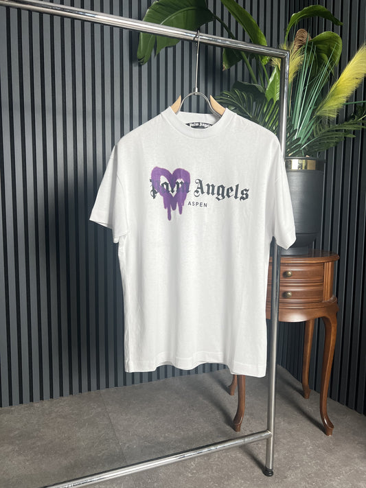 Palm Angels Aspen heart Sprayed White Tshirt For Men