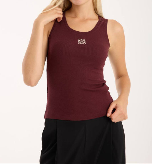 Anagram Ribbed Burgundy Tank Top For Women