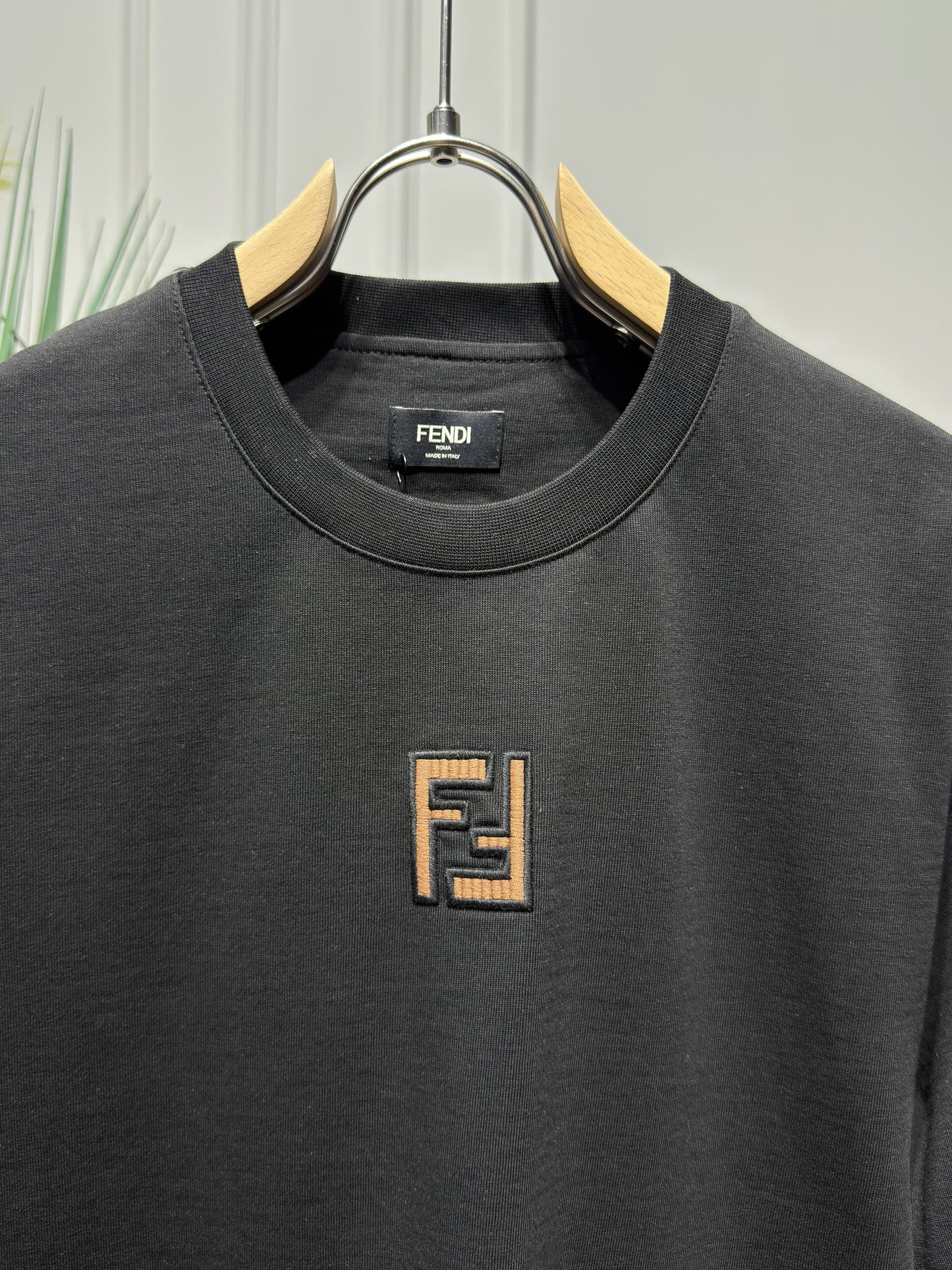 FF Embroidered Brown Logo Black Tshirt For Men