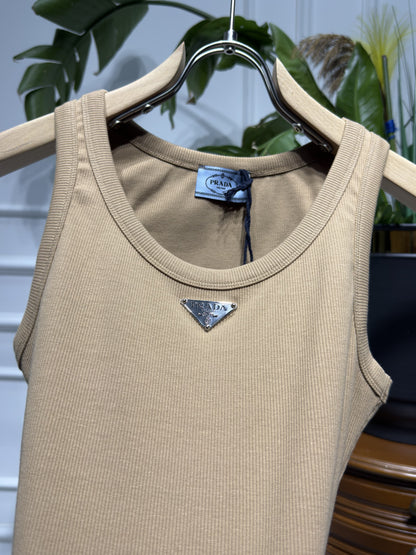 Brown Ribbed Tank Top for Women