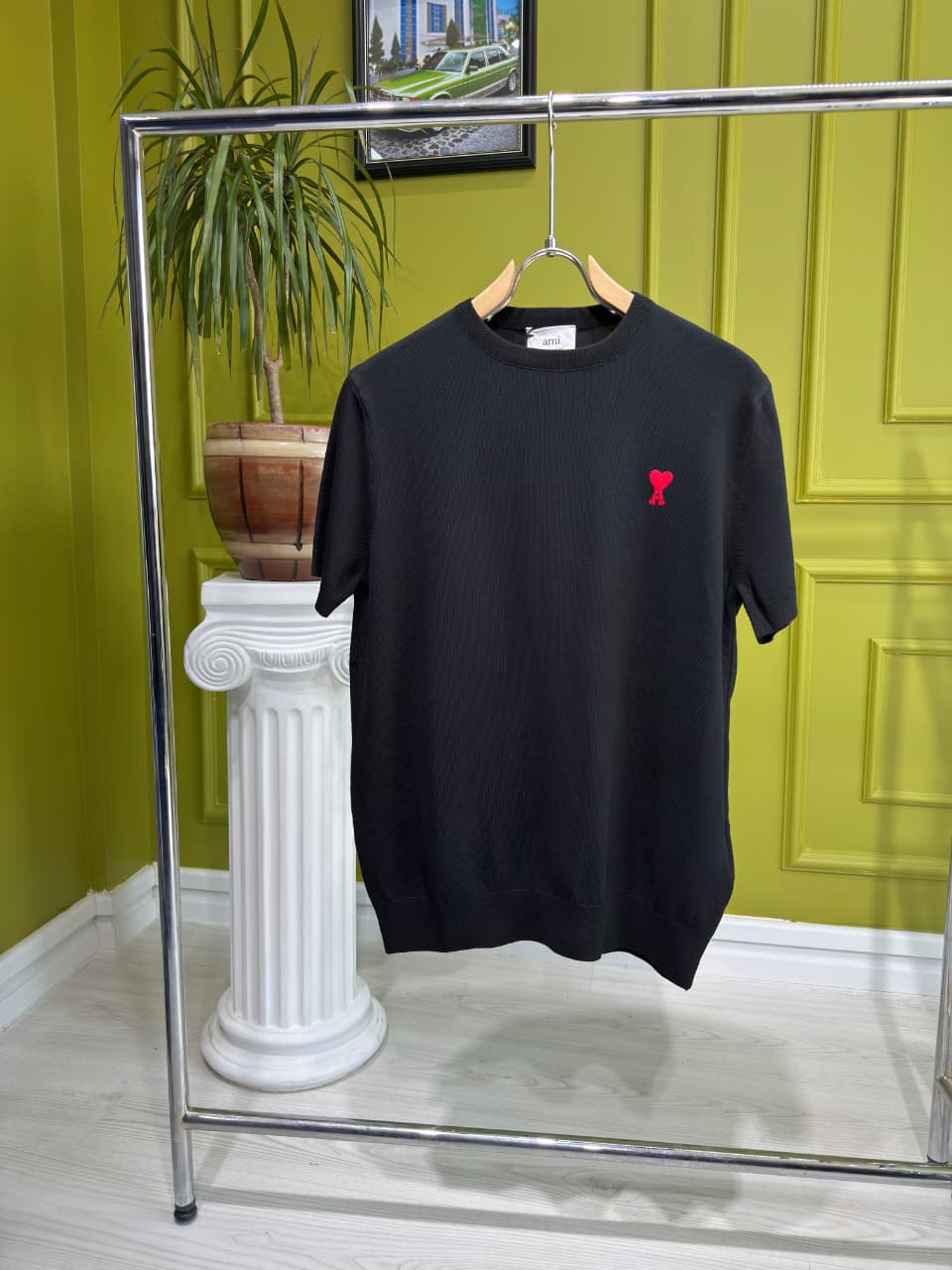 Ami Paris Black Knitted Tshirt For Men