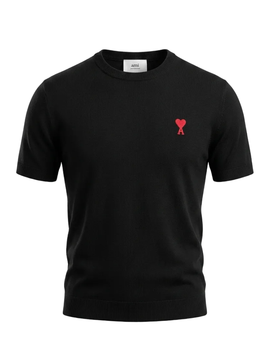 Ami Paris Black Knitted Tshirt For Men