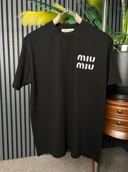 MIUMIU embroidered Logo Black Tshirt For Men