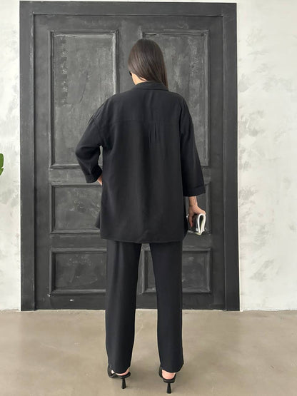 Black Linen Set 3/4 Sleeve