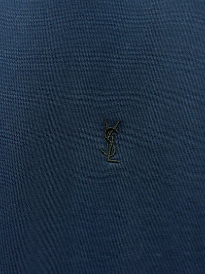 YSL Embroidered Logo Navy Blue Tshirt For Men