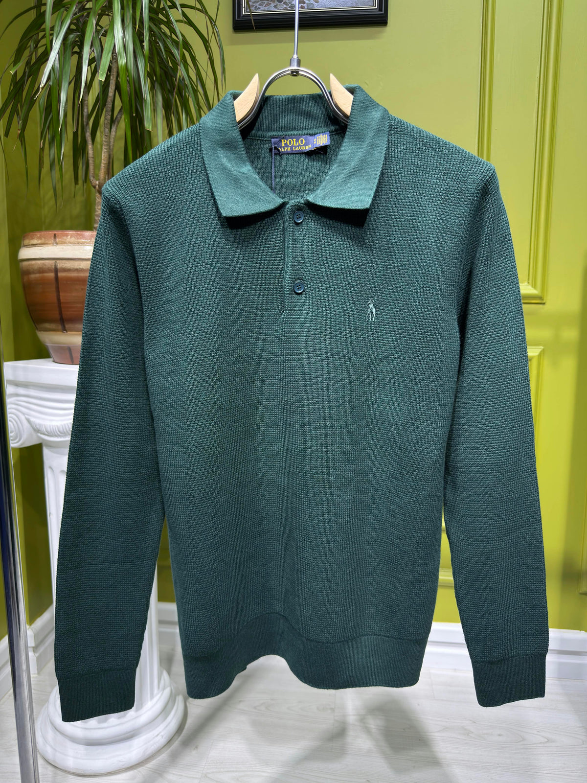 Ralph Lauren Dark Green Knitted Polo For Men