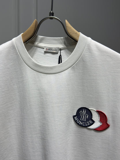 Embroidered Tricolor Logo White Tshirt For Men