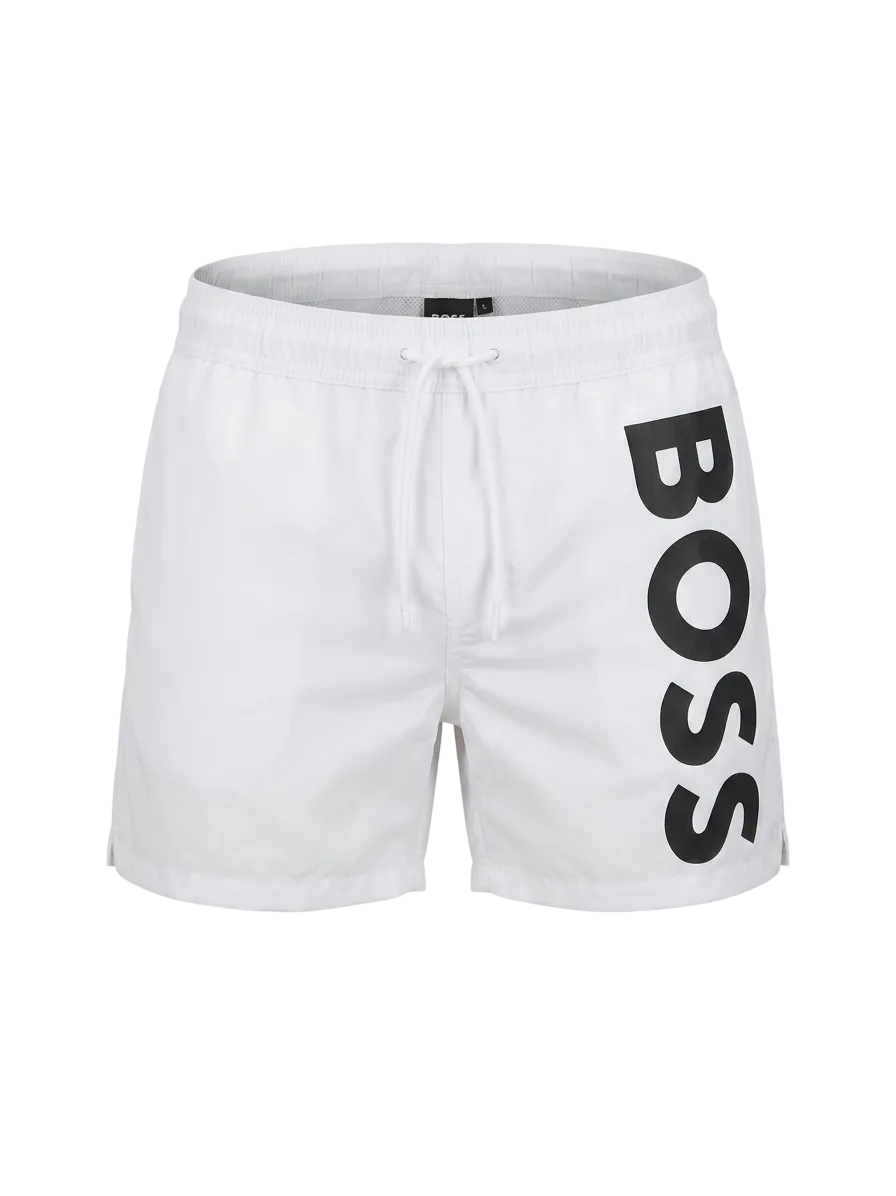 BOSS Black Logo White Swim Short For Men