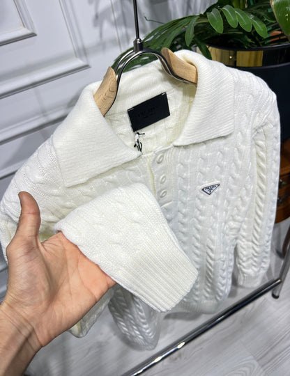 Prada Offwhite Knitted Polo for Men