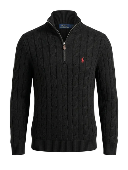 Polo Ralph Lauren Black Cable-Knit Quarter-Zip For Men