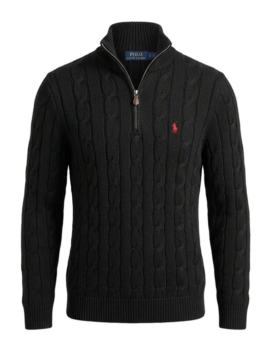 Polo Ralph Lauren Black Cable-Knit Quarter-Zip For Men