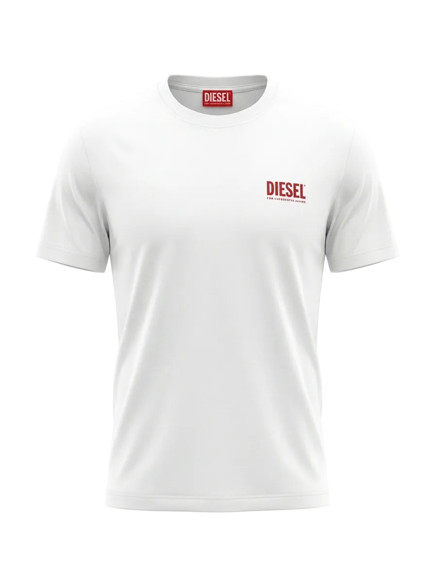 Diesel Logo Printed White Tshirt For Men