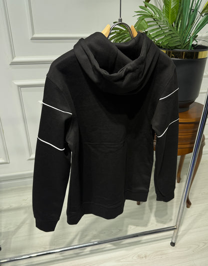 3D Effect Logo Black Hoodie for Men