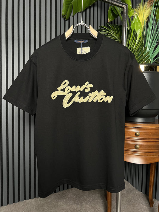 Louis Vuitton Embroidered Logo Black Tshirt For Men