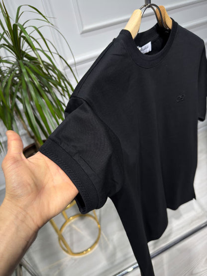 Ferragamo Embroidered Logo Black Tshirt For Men