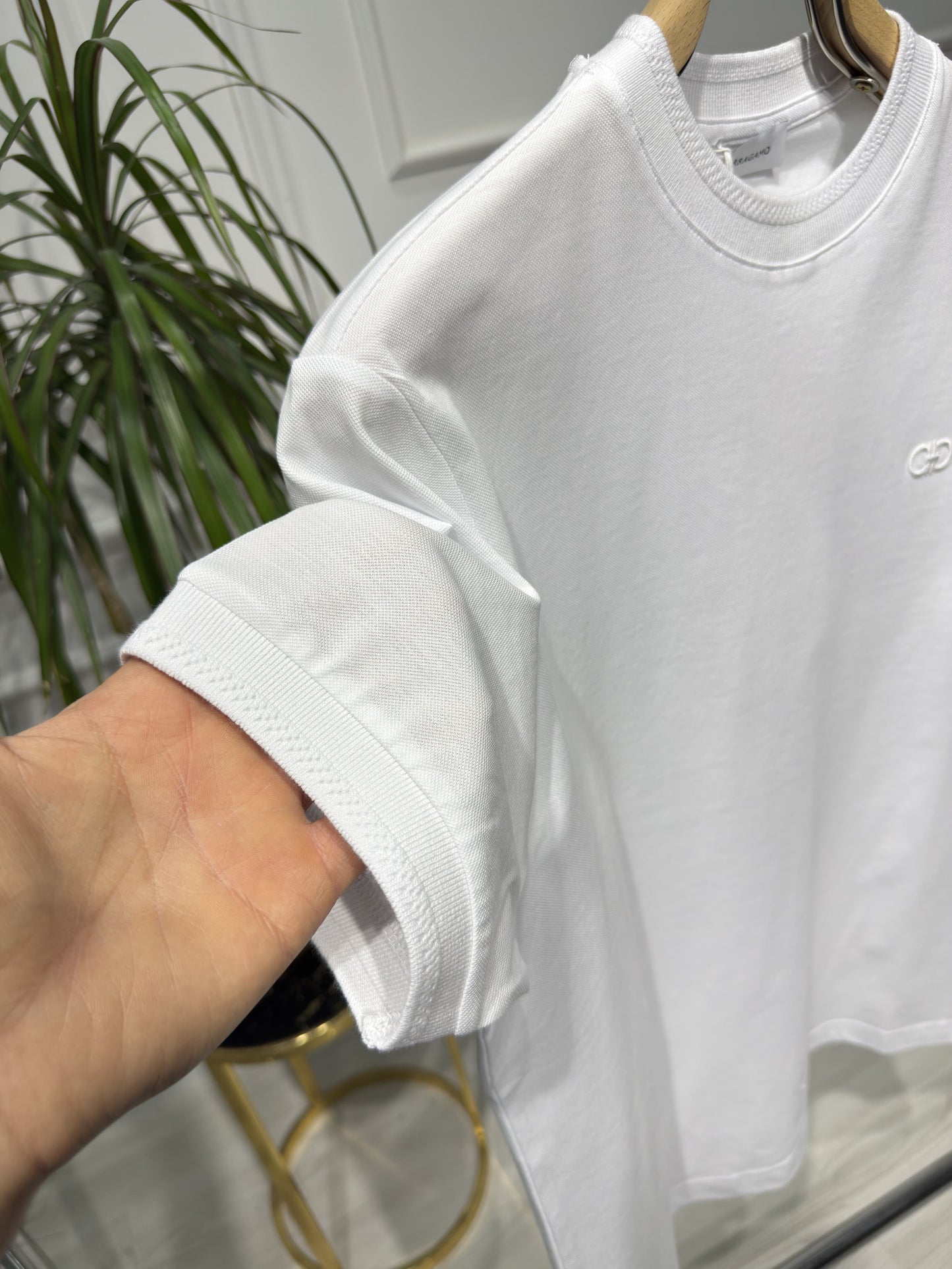 Ferragamo Embroidered Logo White Tshirt For Men